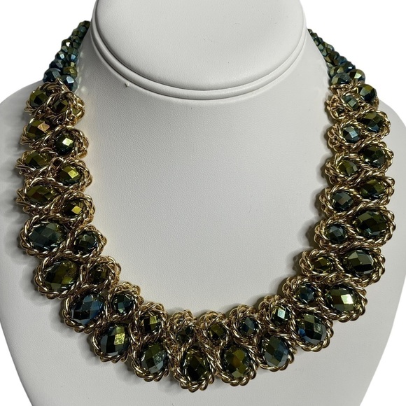 Statement necklace gold chain with iridescent beads - Picture 1 of 6